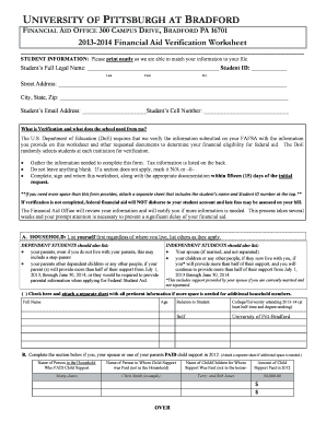 2013-2014 Financial Aid Verification Worksheet