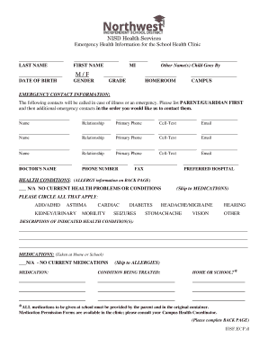 NISD Emergency Health Information Form