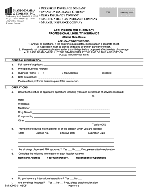 Pharmacy Professional Liability Insurance Application