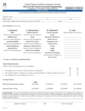 Hired and Non-Owned Automobile Supplemental Application