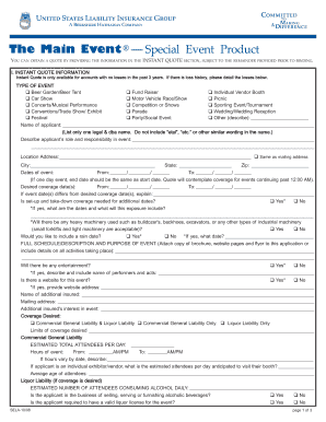 Event Liability Insurance Application