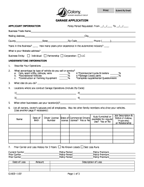 Garage Business Insurance Application