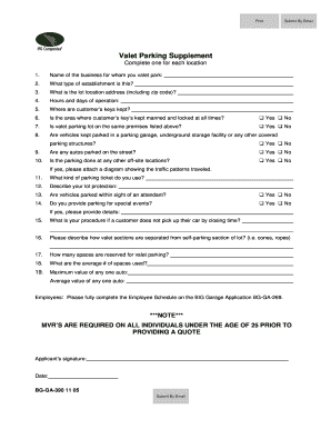 Valet Parking Supplement Form