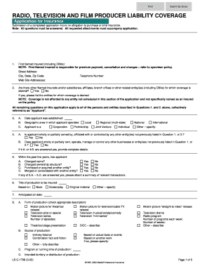 Radio Television Film Producer Liability Coverage Application
