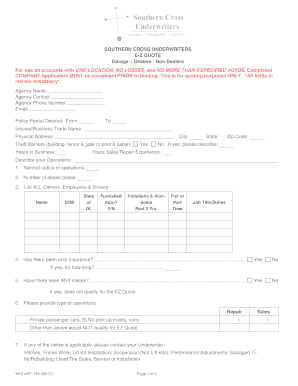 Garage Dealer Insurance Quote Form
