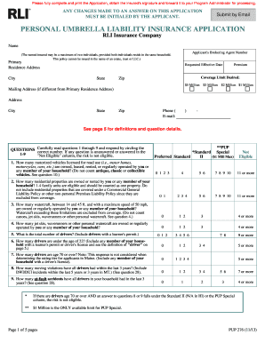 Personal Umbrella Liability Insurance Application