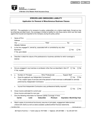 Errors and Omissions Liability Renewal Application
