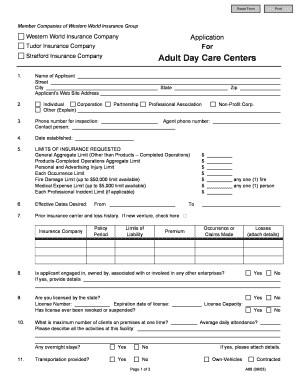Adult Day Care Insurance Application