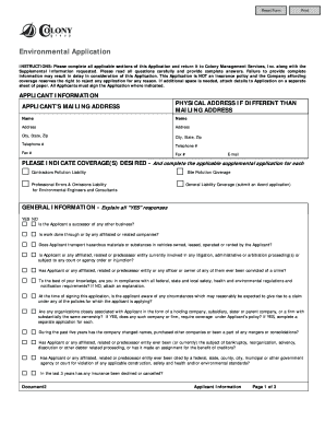 Environmental Application for Contractors Pollution Liability