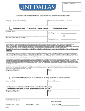 Authorization Agreement for Electronic Funds Transfer of Salary