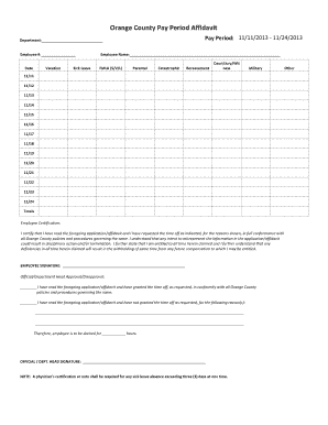 Orange County Pay Period Affidavit
