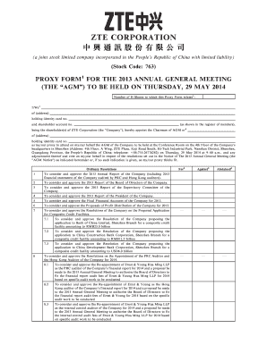 ZTE Corporation Proxy Form for 2013 Annual General Meeting