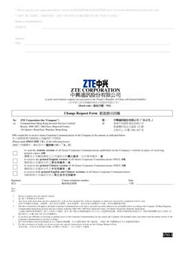 ZTE Corporation Shareholder Communication Change Request Form