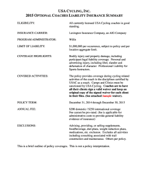 2015 USA Cycling Coach Liability Insurance Application