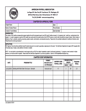 American Payroll Association RCH Approval Form