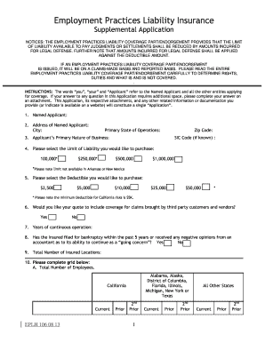 Employment Practices Liability Insurance Supplemental Application