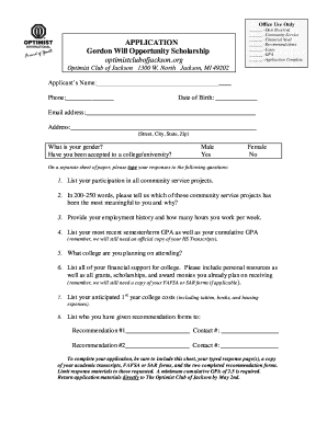 Scholarship Application - Optimist Club of Jackson