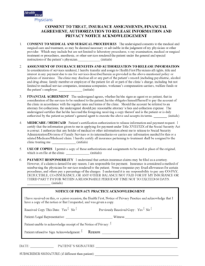 Healthcare Consent and Financial Agreement