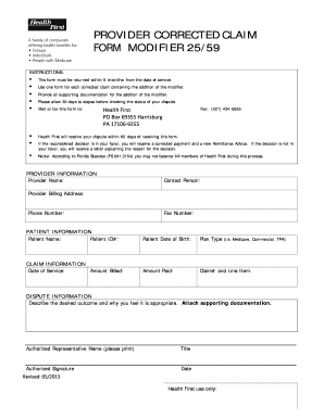 Health First Corrected Claim Form