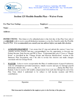Section 125 Flexible Benefits Plan Waiver Form