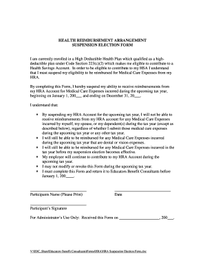 Health Reimbursement Arrangement Suspension Election Form