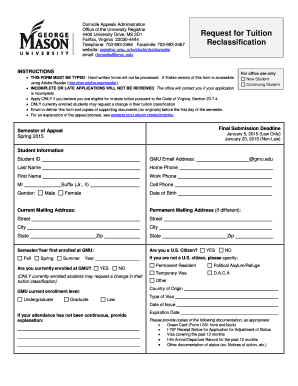 Virginia In-State Tuition Reclassification Form