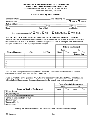 Southern California Retail Employment Questionnaire
