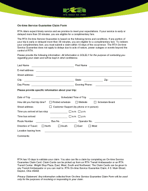 RTA On-time Service Guarantee Claim Form