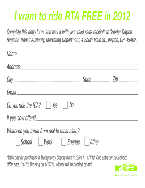 RTA Free Ride Entry Form
