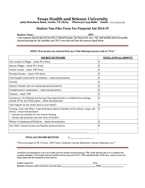 Student Non-Filer Form For Financial Aid