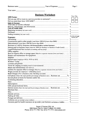 US Business Expense Worksheet