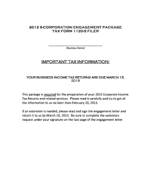 2012 S-Corporation Tax Return Engagement Letter