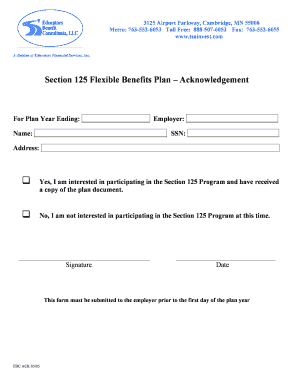 Section 125 Flexible Benefits Plan Acknowledgement