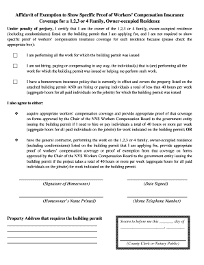 Affidavit of Exemption for Workers' Compensation Insurance