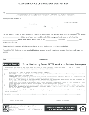 California 60-Day Notice of Rent Change