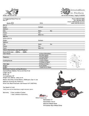 X8 Extreme Power Wheelchair Order Form