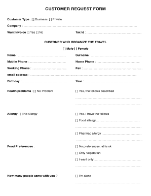 Customer Travel Request Form