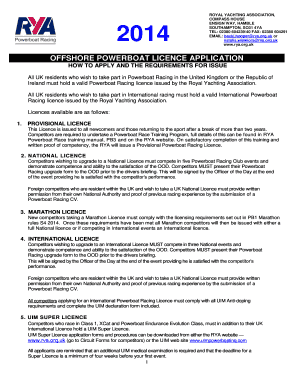 Offshore Powerboat Licence Application