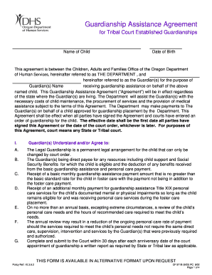 Guardianship Assistance Agreement for Tribal Court Established Guardianships