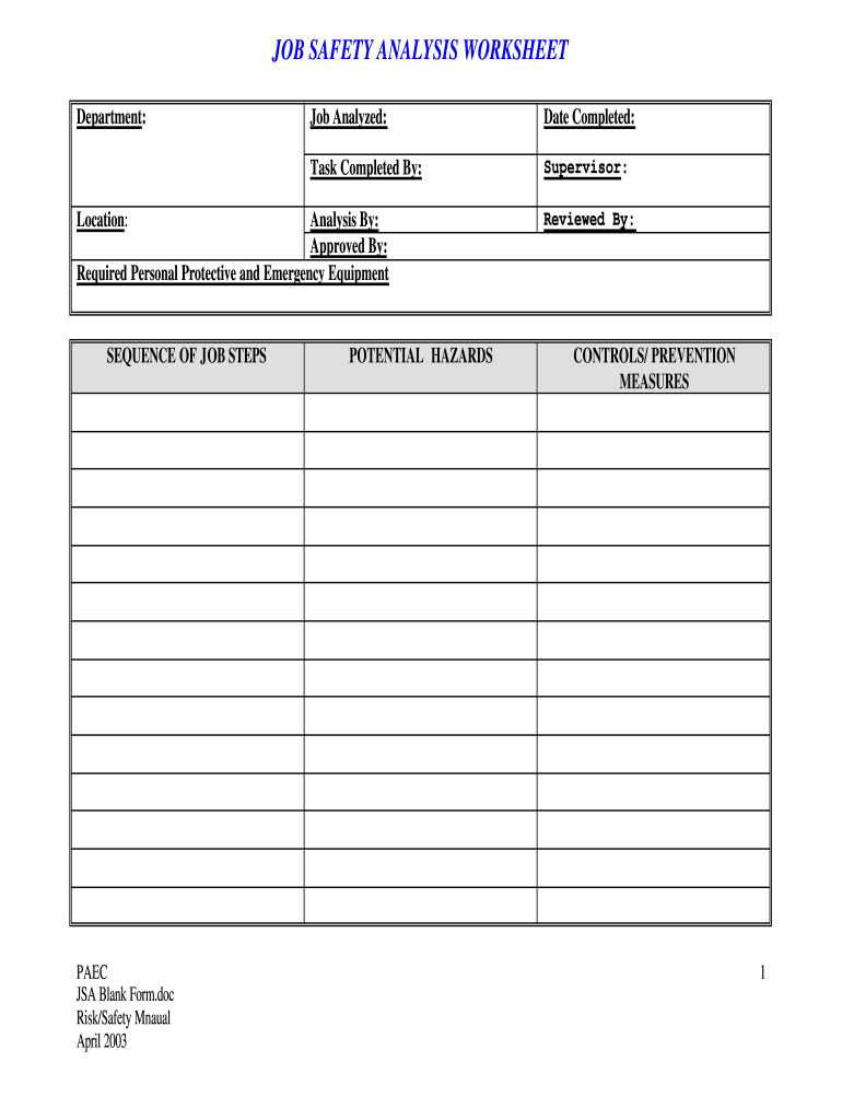 PAEC JSA Blank Form 20032021 Fill and Sign Printable Template Online