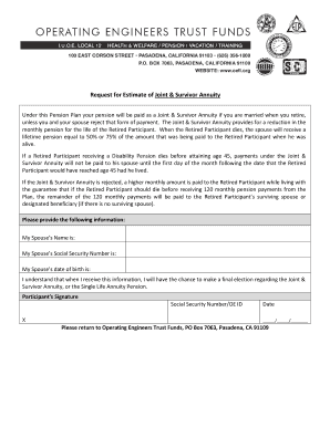 Request for Estimate of Joint & Survivor Annuity