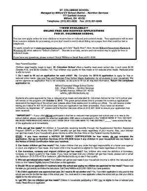 Free and Reduced Price School Meals Application