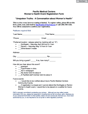 Women's Health Event Registration Form