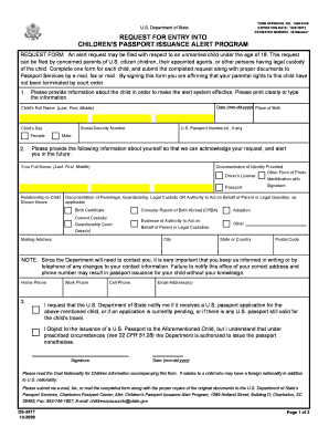 Children's Passport Issuance Alert Program Request Form