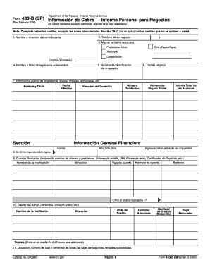 Formulario 433-B (SP) Información de Cobro — Informe Personal para Negocios