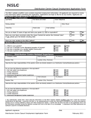 NSLC Distribution Centre Casual Employment Application Form