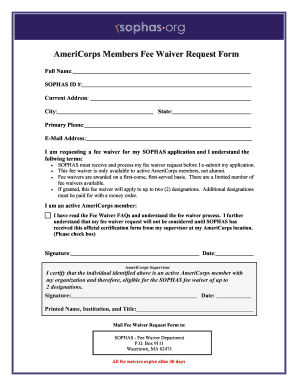 AmeriCorps Members Fee Waiver Request Form