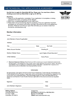 MetroWeb Bill Pay Application & Agreement