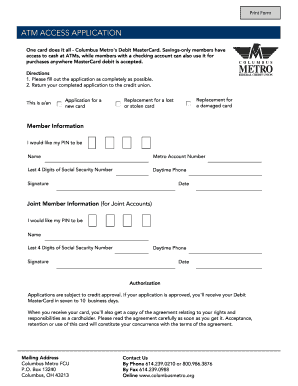 Columbus Metro Debit MasterCard Application