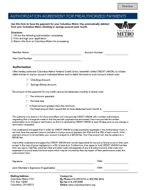 Authorization Agreement for Preauthorized Payments